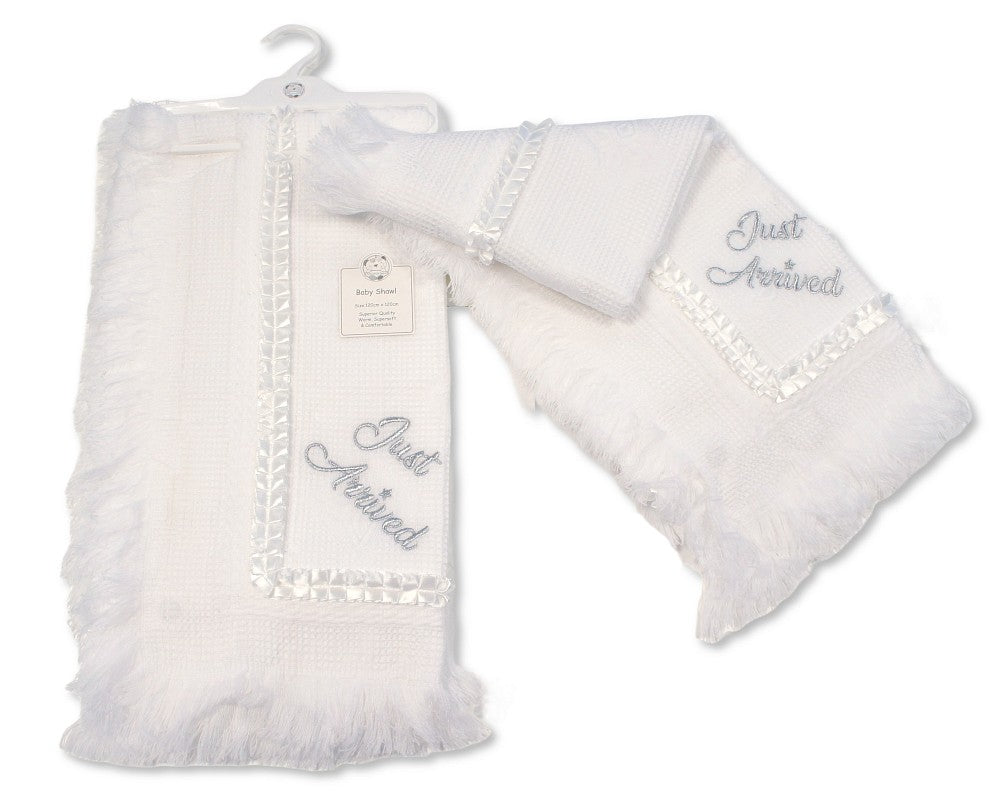 White 'Just Arrived' Laced Trim Knitted Shawl 120cm x 120cm