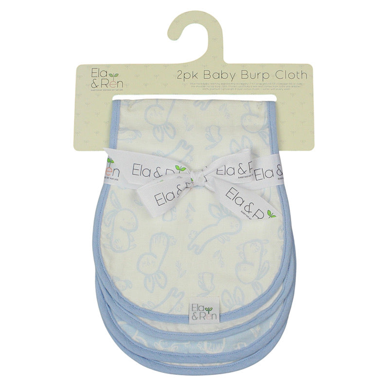 Baby Blue Funny Bunny Muslin Burp Cloth 50cm x 20cm