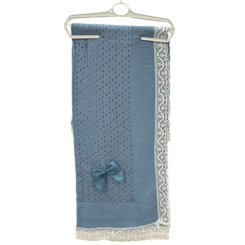 Steel Blue Anglaise Trim Bow Shawl - One Size