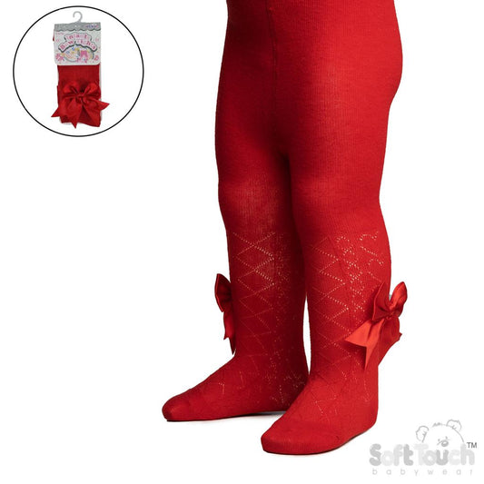 Red Pelerine Heart & Diamond Knit Bow Tights NB-12M