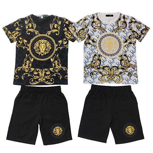 Boys Black/Gold Embossed Lion 2PC Shorts Set 4-14yrs