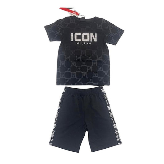 Boys Black Icon Wolf Geometric Shorts Set 4-14