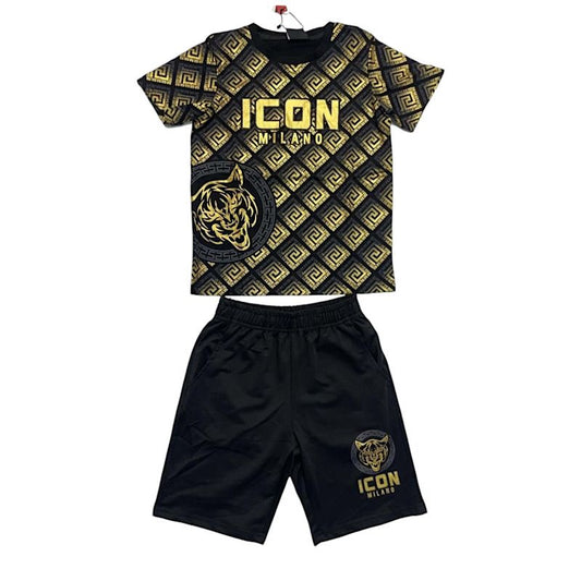 Boys Black/Gold Greek Key Icon 2PC Shorts Set 4-14