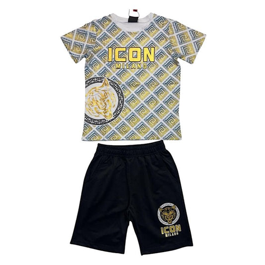 Boys Black/White Icon Wolf Geometric Shorts Set 4-14