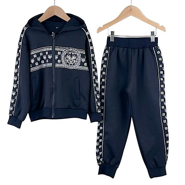 Kids Boys Black & Silver Tiger Tracksuit Set 1-5 Years