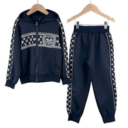 Kids Boys Black & Silver Tiger Tracksuit Set 1-5 Years