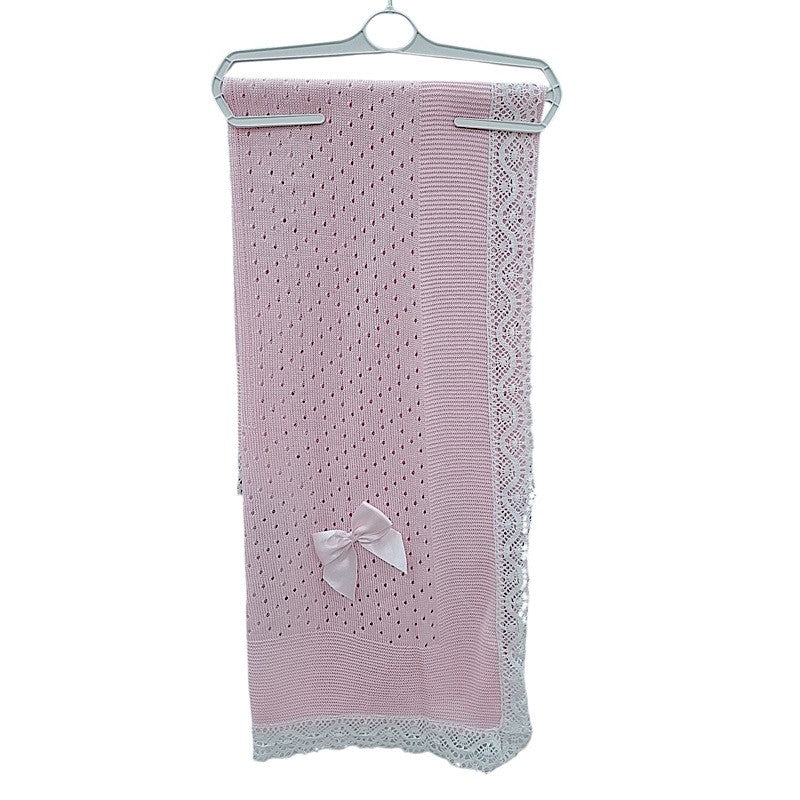 Baby Pink Anglaise Trim Bow Shawl - One Size