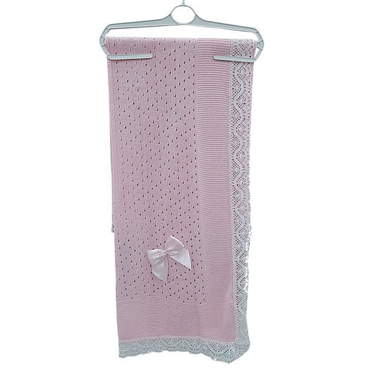 Baby Pink Anglaise Trim Bow Shawl - One Size