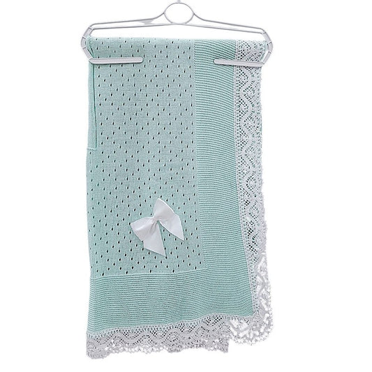 Mint Anglaise Trim Bow Shawl - One Size