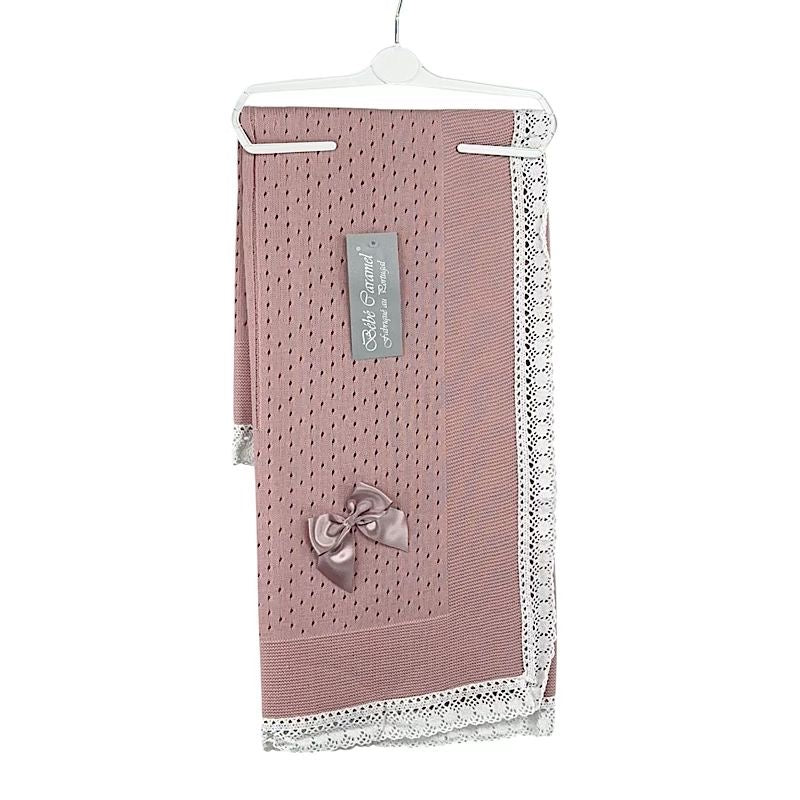 Dusty Pink Anglaise Trim Bow Shawl - One Size