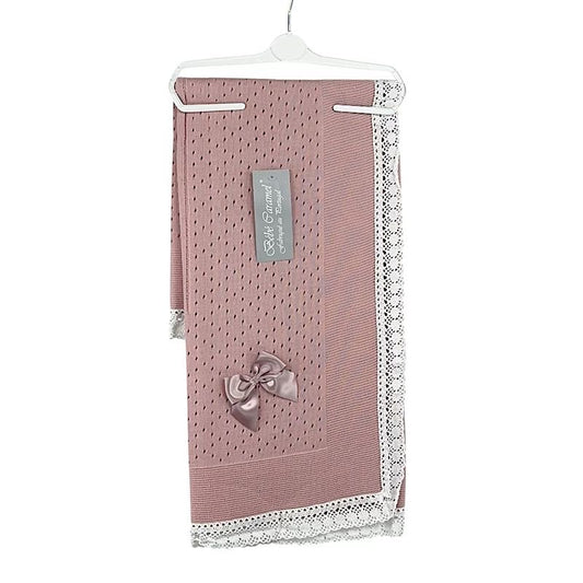 Dusty Pink Anglaise Trim Bow Shawl - One Size