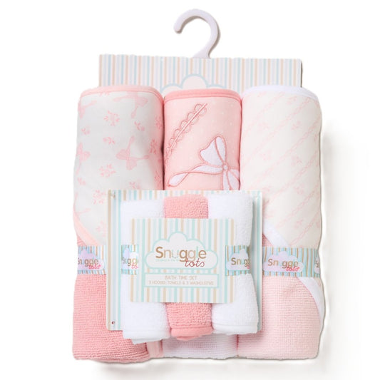 Baby Pink Bow Hooded Towel and Wash Cloth Set