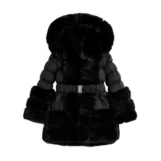 Black Faux Fur Ski Bunny Coat 4-14 Years