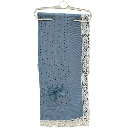 Steel Blue Anglaise Trim Bow Shawl - One Size