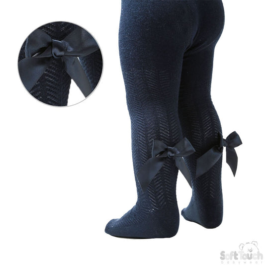 Navy Chevron Knit Bow Tights NB-24M