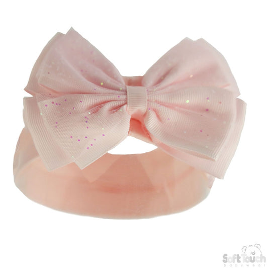 B/Pink Glitter Bow Headband NB-12M