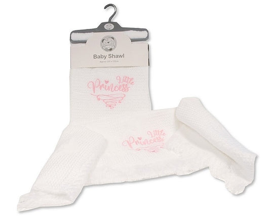 White & B/Pink 'Little Princess' Baby Shawl