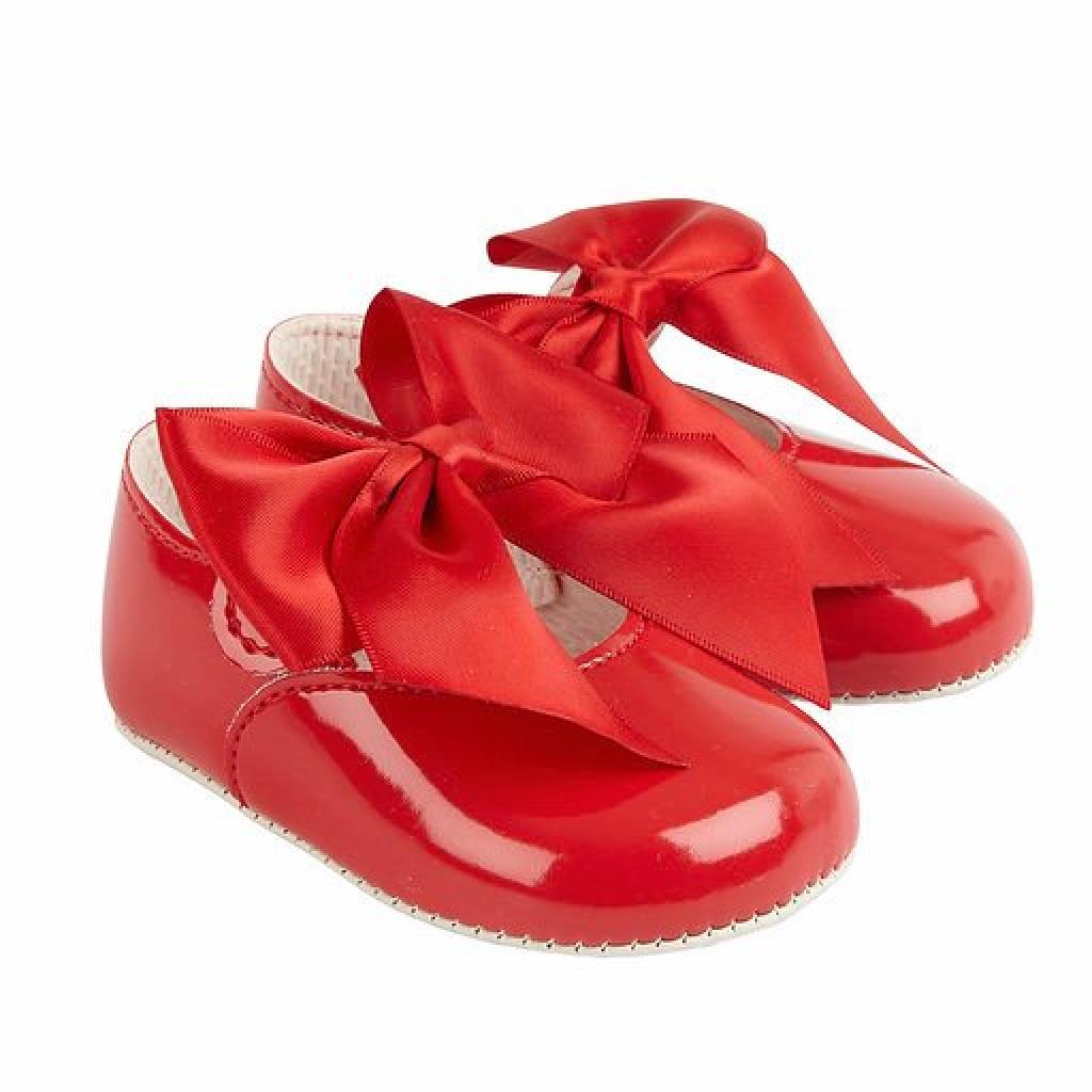 Red patent bow shoes