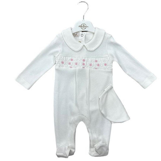 White Smocked All In One with Hat