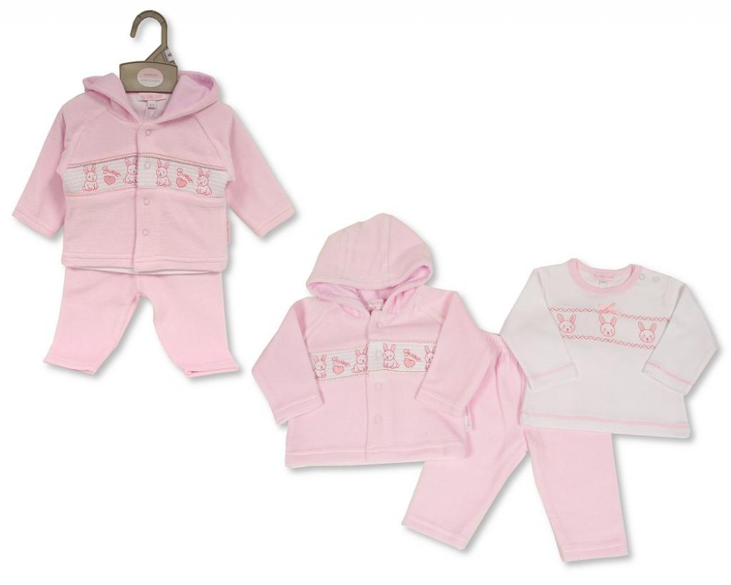Smocked Velour "Rabbit" 3 Piece Set
