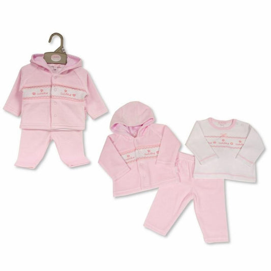 Smocked Velour "Cuddles" 3 Piece Set