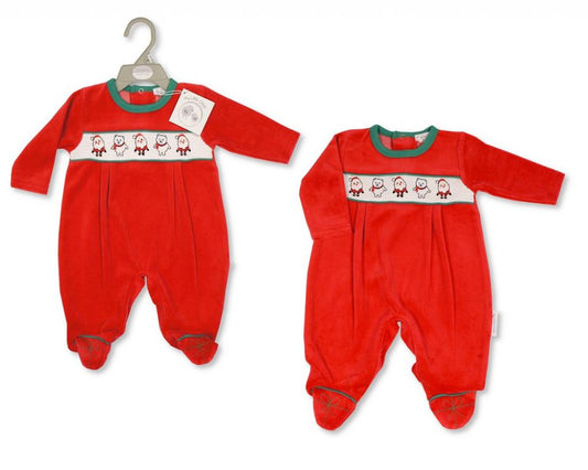 Smocked "Christmas" Velour All in One