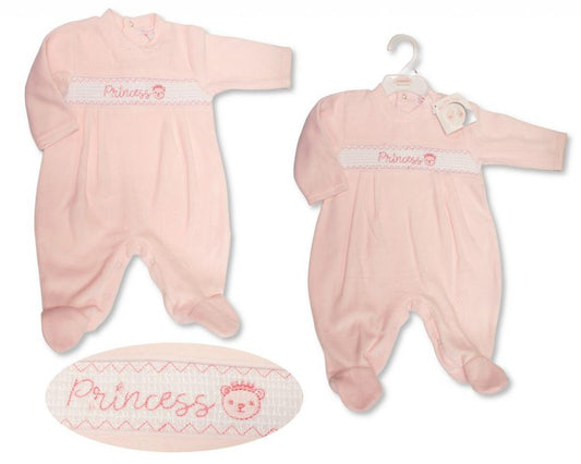Smocked "Princess" Velour All In One
