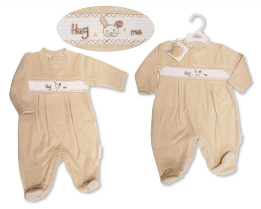 Smocked "Bunny" Velour All In One