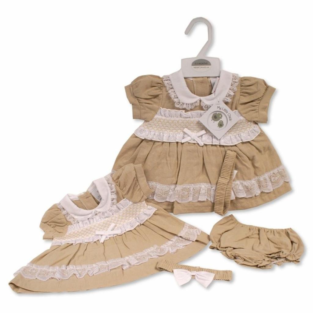 Linen Smocked "Lace" Dress Set