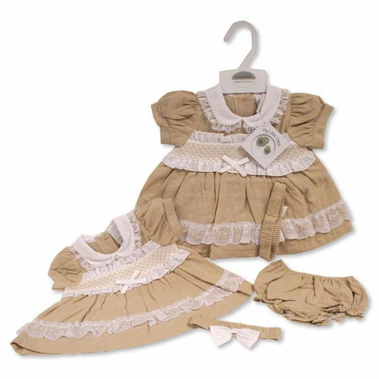 Linen Smocked "Lace" Dress Set