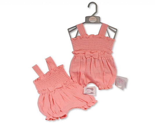 Smocked "Bows" Muslin Romper