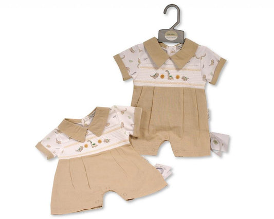 Smocked "Dinosaur" Linen Romper
