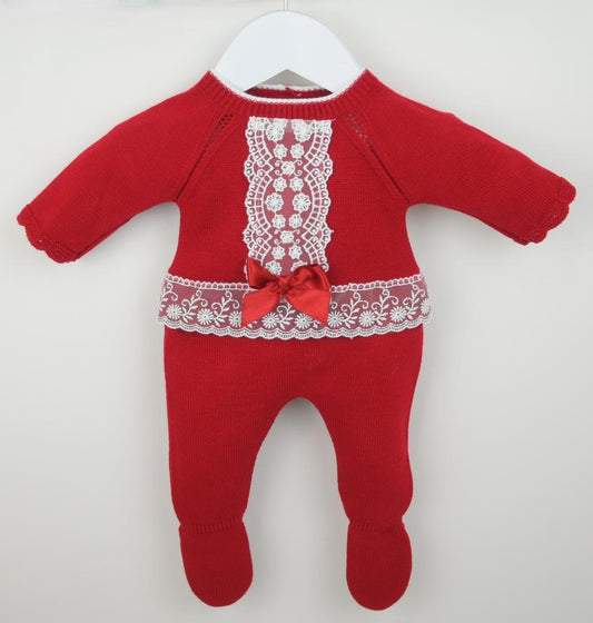 Red Florence Knitted outfit and bonnet