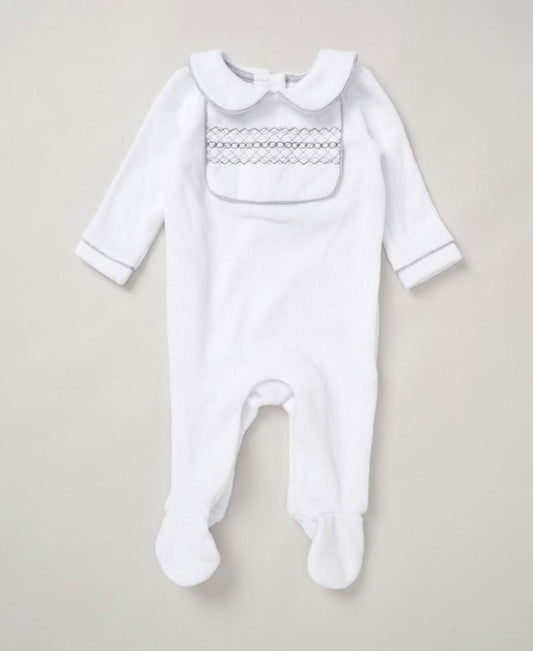 Bibbed Smocked Velour All in one