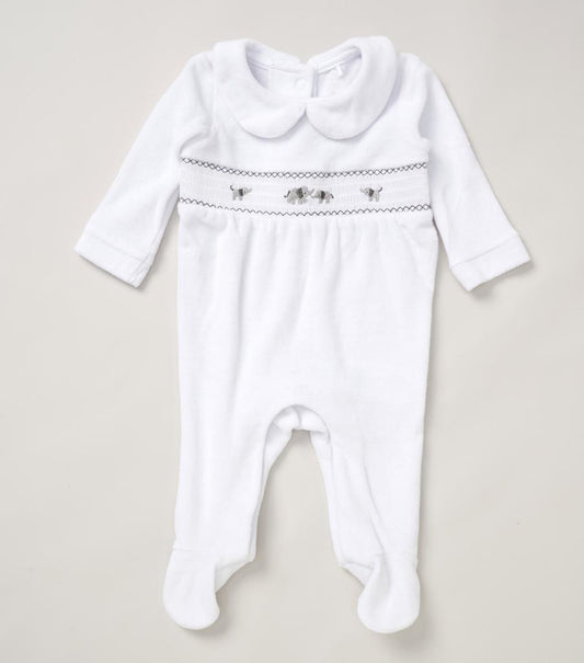 Smocked Elephant Velour All in one