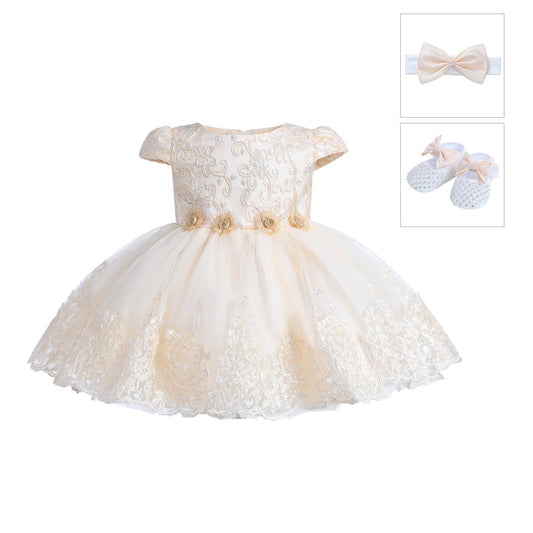 Baby Champagne Floral Motif Tutu Party Dress 0-12M