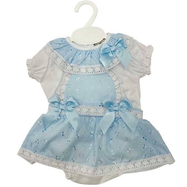 Baby Blue & White Portuguese Style Frilled Bow Dress 3-36M