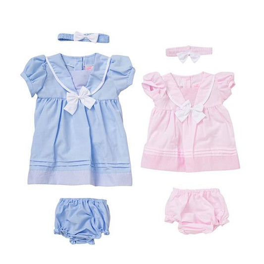 Pink/Blue Bow Empire Dress & Jam Pants 0-9M