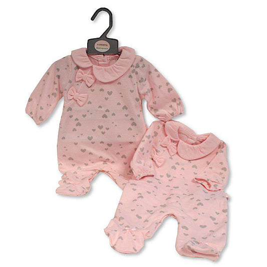 B/Pink Bow Heart Baby Grow NB-6M