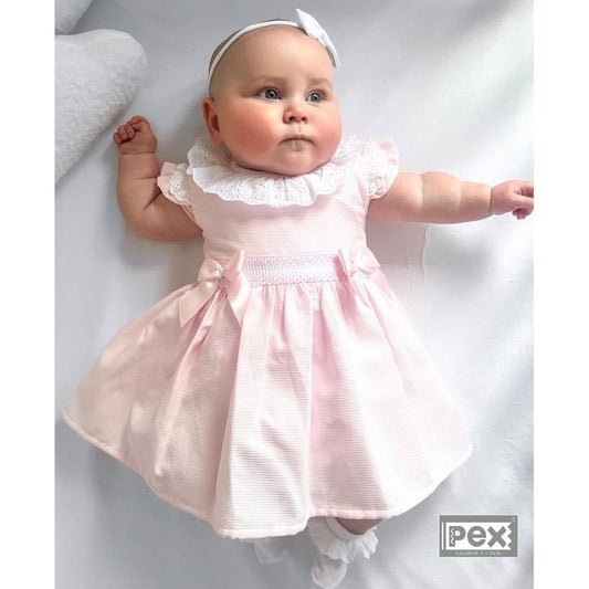 Pex Pink Ellie Shirred Bow Dress 3-18M