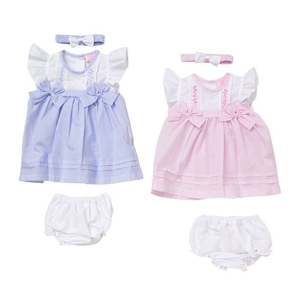 Pink/Blue Pinafore Smock Dress & Jam Pants 0-9M