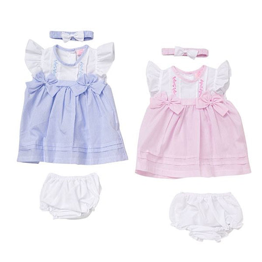 Pink/Blue Pinafore Smock Dress & Jam Pants 0-9M