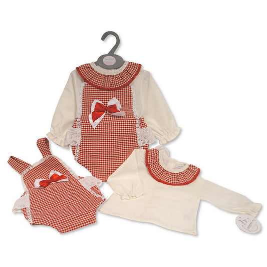 Red & White Dogtooth Bow Romper 2PC Set 12-24M