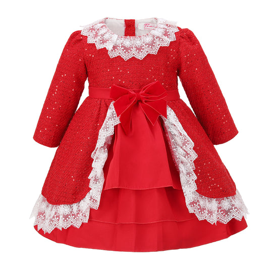 Red Glitter Layered Petticoat Spanish Dress 3-24M