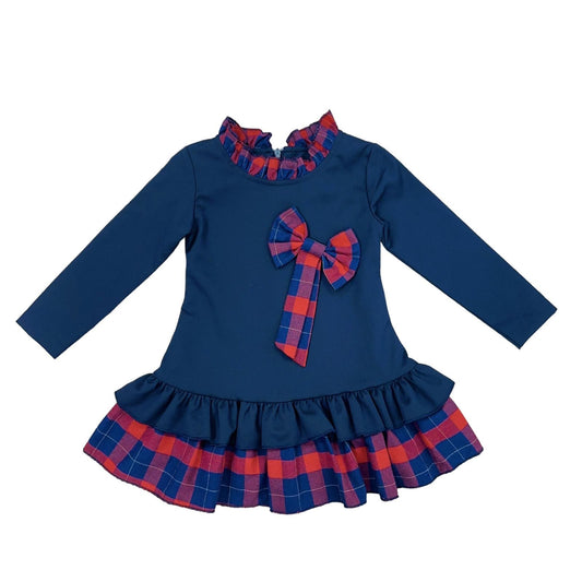 Baby Navy & Red Tartan Bow Dress 6-24M