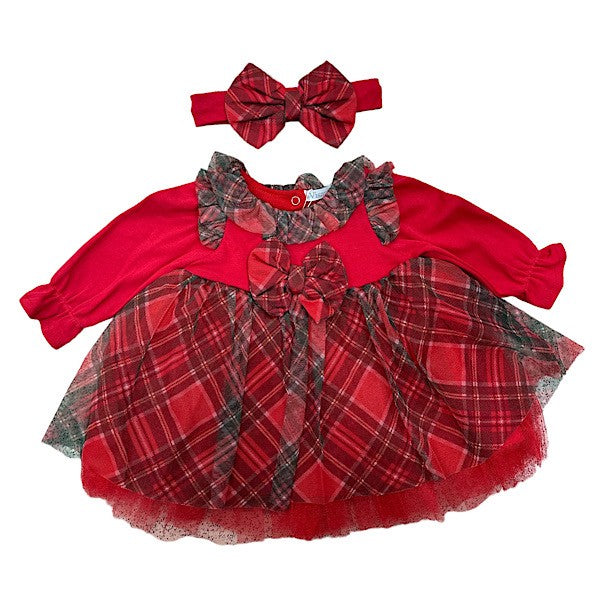 Red Tartan Tulle Christmas Dress & Headband 3-24M