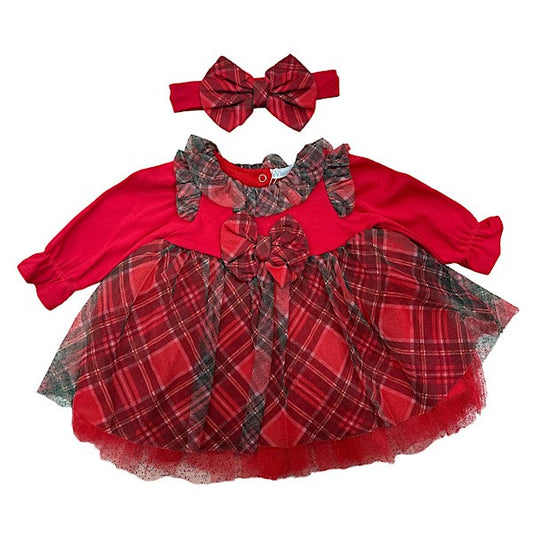 Red Tartan Tulle Christmas Dress & Headband 3-24M
